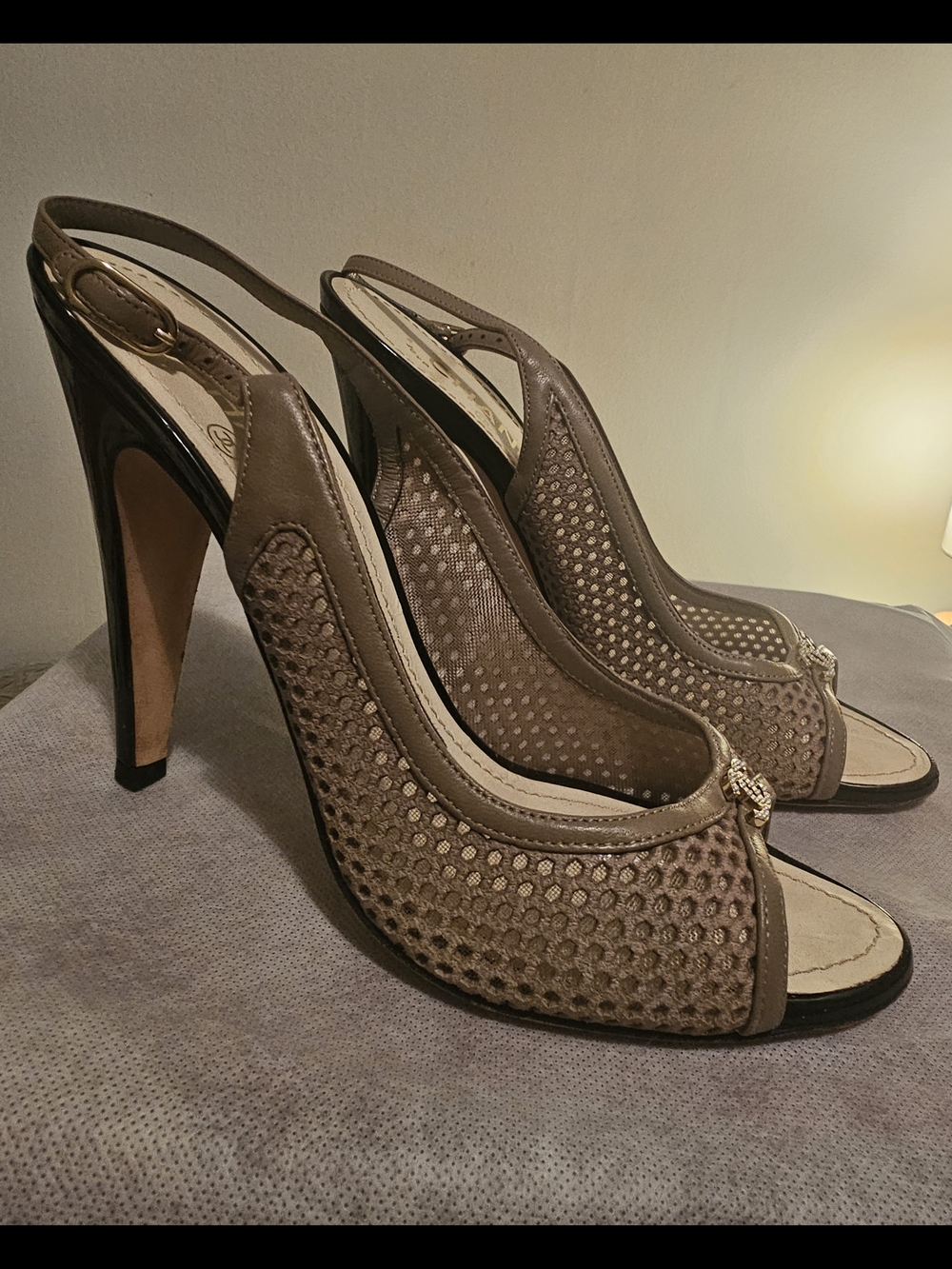 100% Authentic Chanel Taupe Slingback Peep-Toe Sandals - Picture 4 of 5